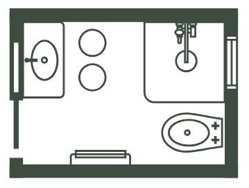 Bathroom layout with sink, toilet, and bathtub.