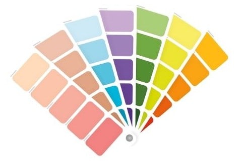 Paint color fan deck with diverse interior paint options for home renovation.