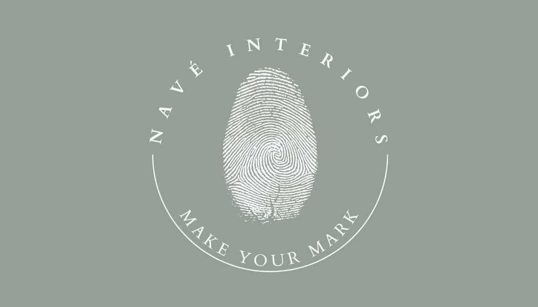 Nave Interiors logo with fingerprint design and circular text.